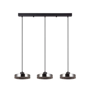 Inlight Κρεμαστό φωτιστικό LED απο μαύρο μέταλλο και φιμέ γυαλί, 70x200cm, 3CCT (Θερμό- Φυσικό- Ψυχρό Φως), Φωτεινότητα 3960LMκαι 3x12W (4075-3R-Black/Smoky)