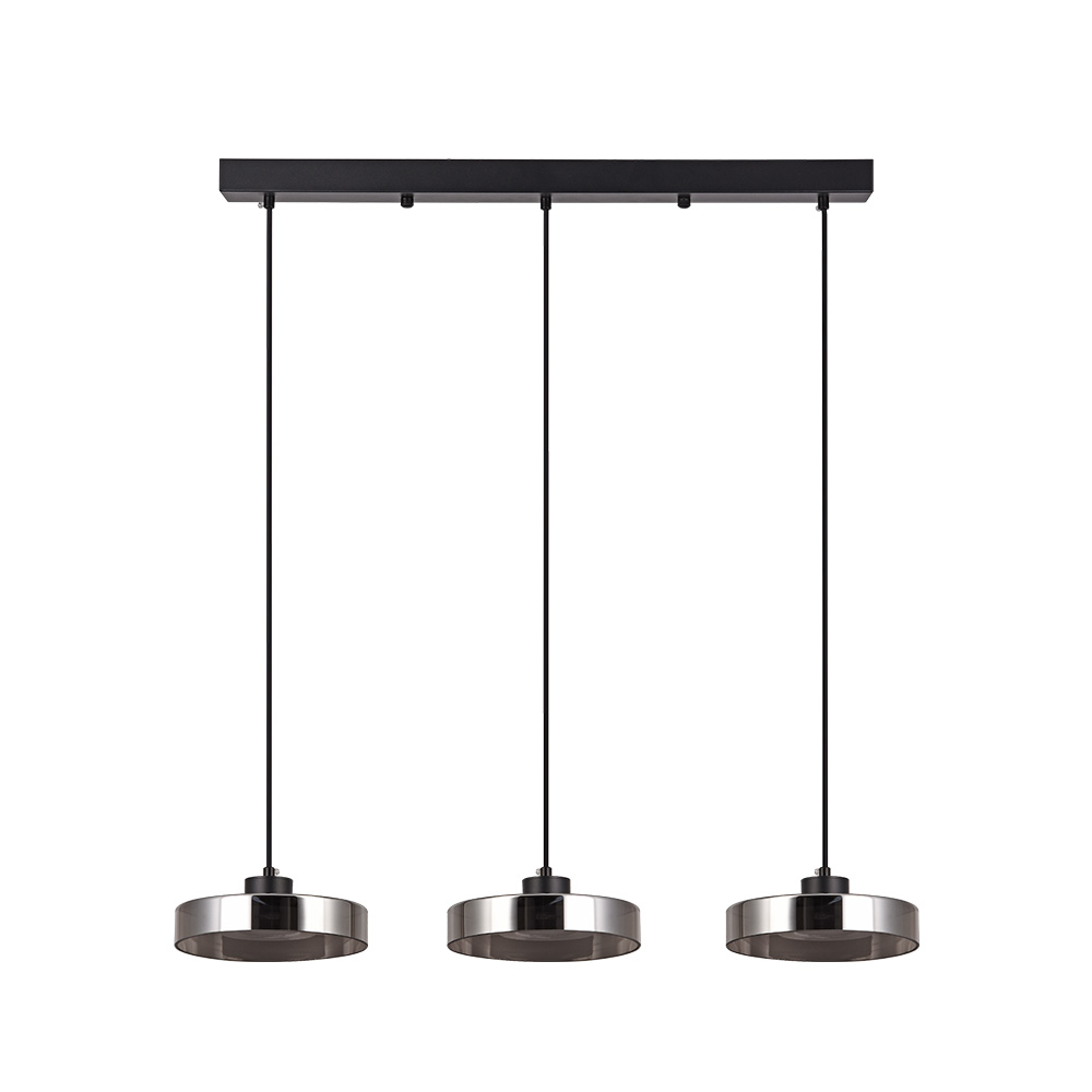 Inlight Κρεμαστό φωτιστικό LED απο μαύρο μέταλλο και φιμέ γυαλί, 70x200cm, 3CCT (Θερμό- Φυσικό- Ψυχρό Φως), Φωτεινότητα 3960LMκαι 3x12W (4075-3R-Black/Smoky)