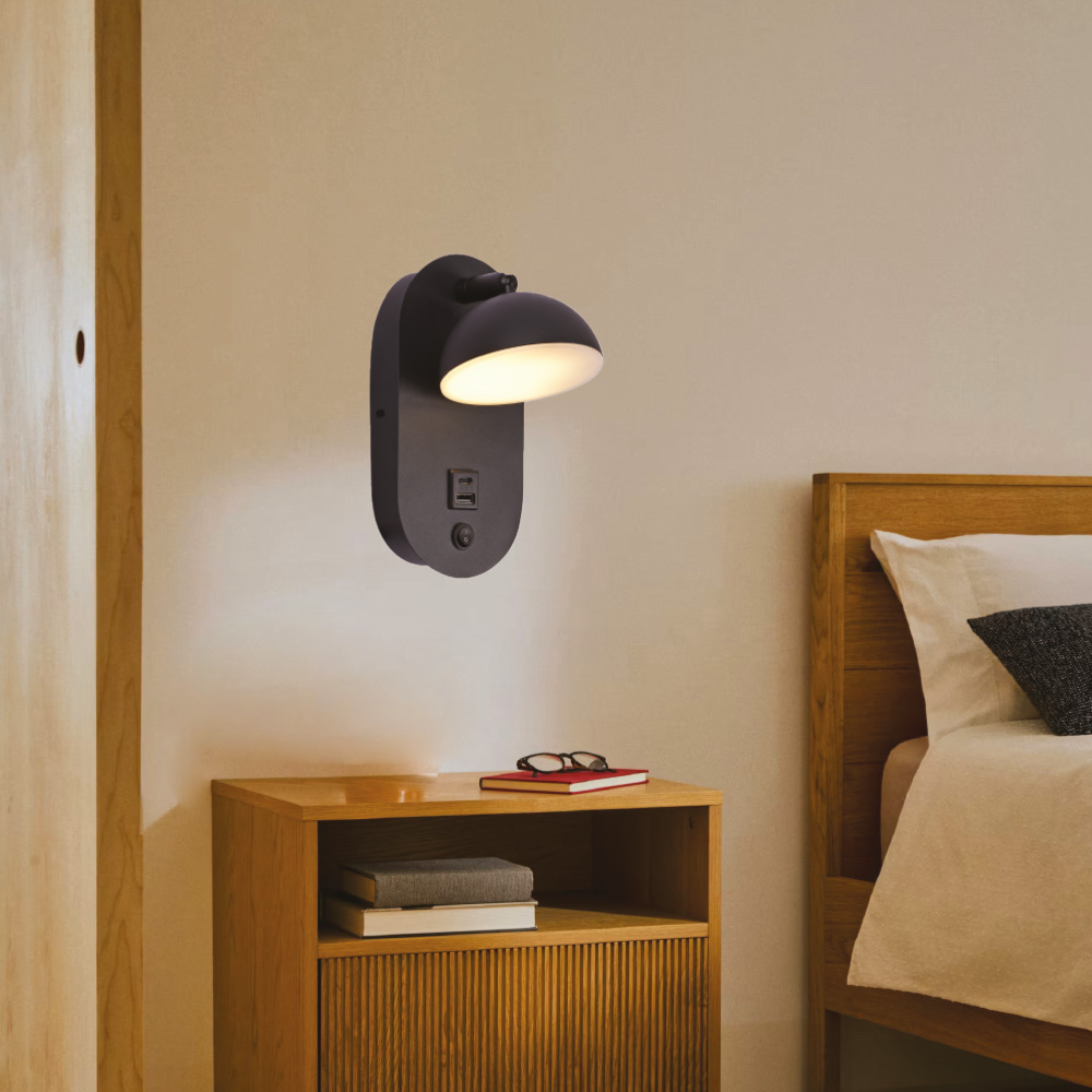 Inlight Επιτοίχιο φωτιστικό LED 7W 3000K από μαύρο μέταλλο D:22x14cm (43062)