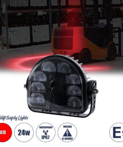 GloboStar® 85423 E9 Mark Forklift Safety Lights – Φώτα Προειδοποίησης & Διαγράμμισης Ασφαλείας για Περονοφόρα – Κλάρκ LED 24W DC 9-80V Αδιάβροχο IP67 Κόκκινο Μ14 x Π14.5 x Υ6cm