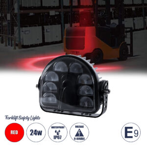 GloboStar® 85423 E9 Mark Forklift Safety Lights – Φώτα Προειδοποίησης & Διαγράμμισης Ασφαλείας για Περονοφόρα – Κλάρκ LED 24W DC 9-80V Αδιάβροχο IP67 Κόκκινο Μ14 x Π14.5 x Υ6cm
