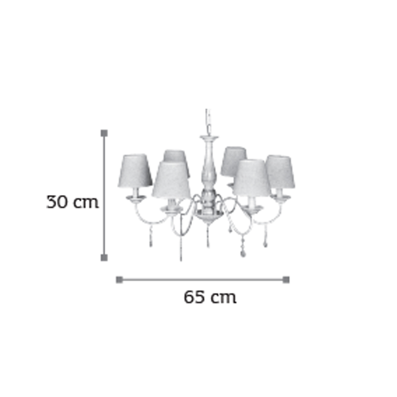 InLight Κρεμαστό φωτιστικό από λευκή πατίνα, κρύσταλλα και υφασμάτινο καπέλο 5XE14 D:65cm (5010-6)