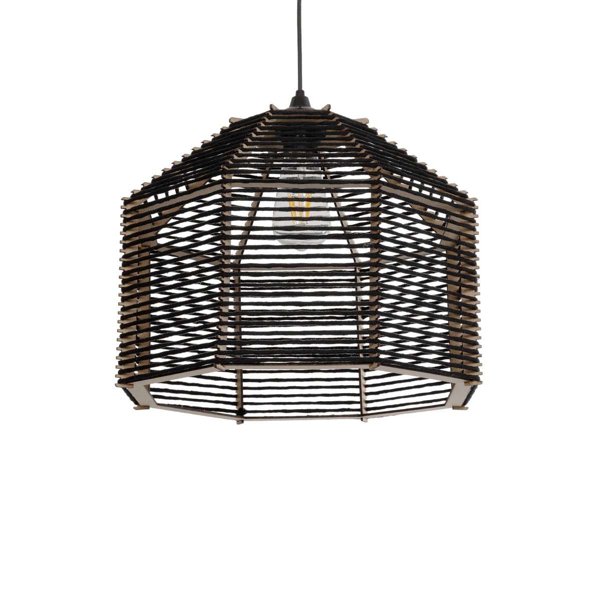 GLOBOSTAR® VORK 205-0027 Boho Κρεμαστό Φωτιστικό Οροφής με Ντουί 1 x E27 AC 220-240V IP20 – Μαύρο – M40 x Π40 x Υ36cm