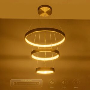 GLOBOSTAR® NEMESIS TRIO 61169 Μοντέρνο Κρεμαστό Φωτιστικό Οροφής LED 100W 12123lm 360° AC 220-240V IP20 Ρυθμιζόμενο Λευκό CCT με Χειριστήριο από 2700K έως 6000K Dimmable – Lumileds SMD Chip – Χρυσό Βούρτσας – Μ60 x Π60 x Υ60cm – 3 Χρόνια Εγγύηση