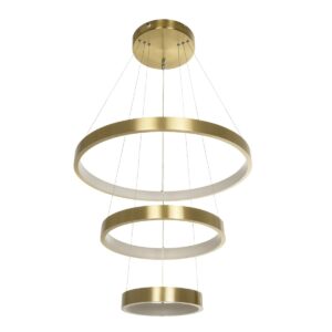 GLOBOSTAR® NEMESIS TRIO 61169 Μοντέρνο Κρεμαστό Φωτιστικό Οροφής LED 100W 12123lm 360° AC 220-240V IP20 Ρυθμιζόμενο Λευκό CCT με Χειριστήριο από 2700K έως 6000K Dimmable – Lumileds SMD Chip – Χρυσό Βούρτσας – Μ60 x Π60 x Υ60cm – 3 Χρόνια Εγγύηση