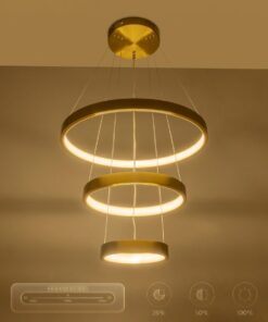 GLOBOSTAR® NEMESIS TRIO 61169-DECO Μοντέρνο Κρεμαστό Φωτιστικό Οροφής LED 100W 12123lm 360° AC 220-240V IP20 Ρυθμιζόμενο Λευκό CCT με Χειριστήριο από 2700K έως 6000K Dimmable – Lumileds SMD Chip – Χρυσό Βούρτσας – Μ60 x Π60 x Υ60cm – 3 Χρόνια Εγγύηση