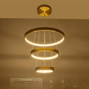 GLOBOSTAR® NEMESIS TRIO 61169-DECO Μοντέρνο Κρεμαστό Φωτιστικό Οροφής LED 100W 12123lm 360° AC 220-240V IP20 Ρυθμιζόμενο Λευκό CCT με Χειριστήριο από 2700K έως 6000K Dimmable – Lumileds SMD Chip – Χρυσό Βούρτσας – Μ60 x Π60 x Υ60cm – 3 Χρόνια Εγγύηση