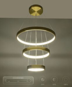 GLOBOSTAR® NEMESIS TRIO 61169-DECO Μοντέρνο Κρεμαστό Φωτιστικό Οροφής LED 100W 12123lm 360° AC 220-240V IP20 Ρυθμιζόμενο Λευκό CCT με Χειριστήριο από 2700K έως 6000K Dimmable – Lumileds SMD Chip – Χρυσό Βούρτσας – Μ60 x Π60 x Υ60cm – 3 Χρόνια Εγγύηση