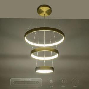 GLOBOSTAR® NEMESIS TRIO 61169-DECO Μοντέρνο Κρεμαστό Φωτιστικό Οροφής LED 100W 12123lm 360° AC 220-240V IP20 Ρυθμιζόμενο Λευκό CCT με Χειριστήριο από 2700K έως 6000K Dimmable – Lumileds SMD Chip – Χρυσό Βούρτσας – Μ60 x Π60 x Υ60cm – 3 Χρόνια Εγγύηση