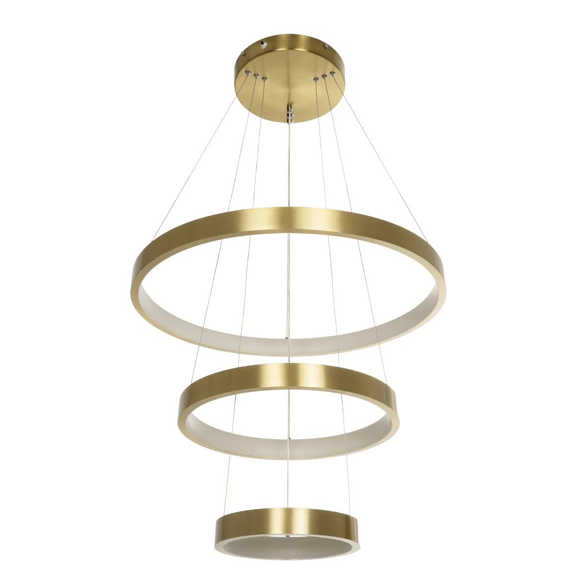 GLOBOSTAR® NEMESIS TRIO 61169-DECO Μοντέρνο Κρεμαστό Φωτιστικό Οροφής LED 100W 12123lm 360° AC 220-240V IP20 Ρυθμιζόμενο Λευκό CCT με Χειριστήριο από 2700K έως 6000K Dimmable – Lumileds SMD Chip – Χρυσό Βούρτσας – Μ60 x Π60 x Υ60cm – 3 Χρόνια Εγγύηση