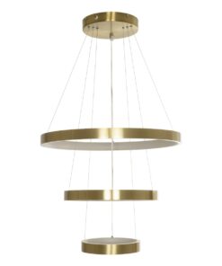 GLOBOSTAR® NEMESIS TRIO 61169-DECO Μοντέρνο Κρεμαστό Φωτιστικό Οροφής LED 100W 12123lm 360° AC 220-240V IP20 Ρυθμιζόμενο Λευκό CCT με Χειριστήριο από 2700K έως 6000K Dimmable – Lumileds SMD Chip – Χρυσό Βούρτσας – Μ60 x Π60 x Υ60cm – 3 Χρόνια Εγγύηση