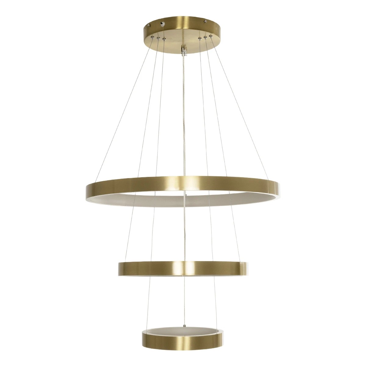 GLOBOSTAR® NEMESIS TRIO 61169-DECO Μοντέρνο Κρεμαστό Φωτιστικό Οροφής LED 100W 12123lm 360° AC 220-240V IP20 Ρυθμιζόμενο Λευκό CCT με Χειριστήριο από 2700K έως 6000K Dimmable – Lumileds SMD Chip – Χρυσό Βούρτσας – Μ60 x Π60 x Υ60cm – 3 Χρόνια Εγγύηση