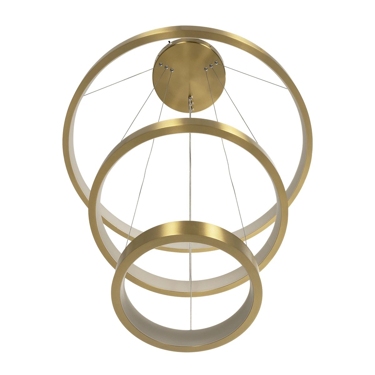 GLOBOSTAR® NEMESIS TRIO 61169-DECO Μοντέρνο Κρεμαστό Φωτιστικό Οροφής LED 100W 12123lm 360° AC 220-240V IP20 Ρυθμιζόμενο Λευκό CCT με Χειριστήριο από 2700K έως 6000K Dimmable – Lumileds SMD Chip – Χρυσό Βούρτσας – Μ60 x Π60 x Υ60cm – 3 Χρόνια Εγγύηση