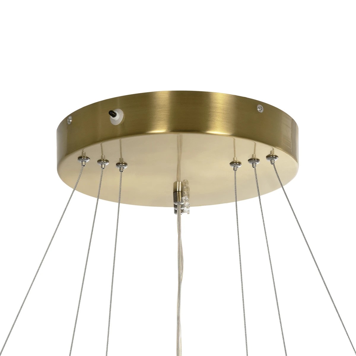 GLOBOSTAR® NEMESIS TRIO 61169-DECO Μοντέρνο Κρεμαστό Φωτιστικό Οροφής LED 100W 12123lm 360° AC 220-240V IP20 Ρυθμιζόμενο Λευκό CCT με Χειριστήριο από 2700K έως 6000K Dimmable – Lumileds SMD Chip – Χρυσό Βούρτσας – Μ60 x Π60 x Υ60cm – 3 Χρόνια Εγγύηση