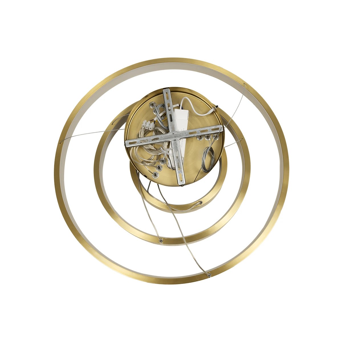 GLOBOSTAR® NEMESIS TRIO 61169-DECO Μοντέρνο Κρεμαστό Φωτιστικό Οροφής LED 100W 12123lm 360° AC 220-240V IP20 Ρυθμιζόμενο Λευκό CCT με Χειριστήριο από 2700K έως 6000K Dimmable – Lumileds SMD Chip – Χρυσό Βούρτσας – Μ60 x Π60 x Υ60cm – 3 Χρόνια Εγγύηση