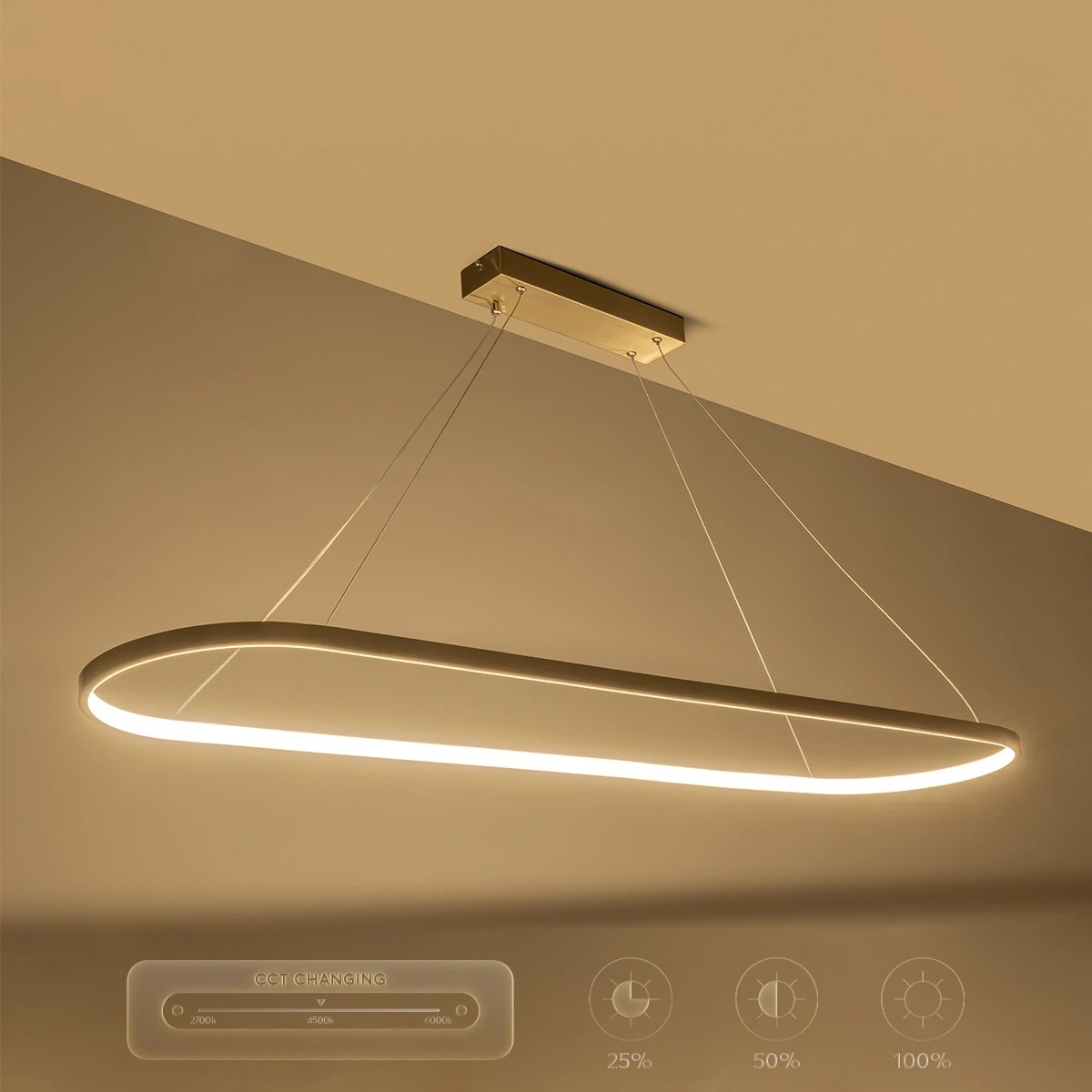 GLOBOSTAR® BOLIVAR 61273 Μοντέρνο Κρεμαστό Φωτιστικό Οροφής LED 54W 6210lm 360° AC 220-240V IP20 Ρυθμιζόμενο Λευκό CCT με Χειριστήριο από 2700K έως 6000K Dimmable – Lumileds SMD Chip – Νίκελ Βούρτσας – Μ120 x Π30 x Υ2cm – 3 Χρόνια Εγγύηση