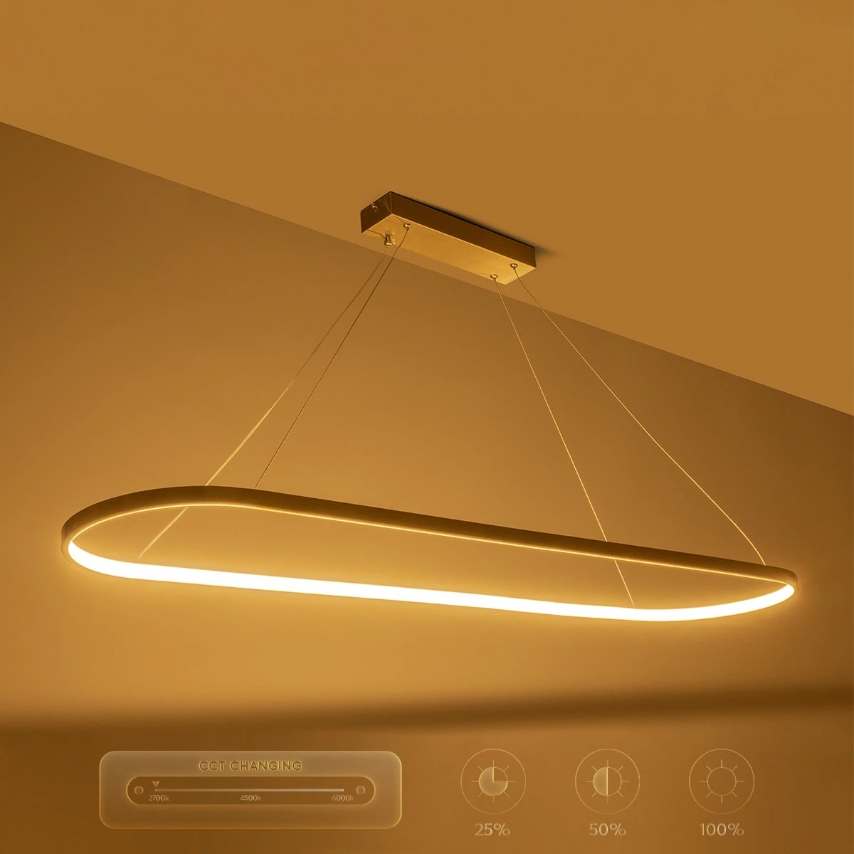 GLOBOSTAR® BOLIVAR 61273 Μοντέρνο Κρεμαστό Φωτιστικό Οροφής LED 54W 6210lm 360° AC 220-240V IP20 Ρυθμιζόμενο Λευκό CCT με Χειριστήριο από 2700K έως 6000K Dimmable – Lumileds SMD Chip – Νίκελ Βούρτσας – Μ120 x Π30 x Υ2cm – 3 Χρόνια Εγγύηση