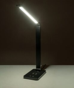GLOBOSTAR® TEBLA 60482 Μοντέρνο Επιτραπέζιο Φωτιστικό Γραφείου με Ασύρματη Φόρτιση 5W 1A LED 5W 500lm 120° AC 220-240V IP20 Ρυθμιζόμενο Λευκό CCT με Αφή 2700K/4500K/6000K Dimmable – Bridgelux SMD Chip – Μαύρο – Μ11 x Π31 x Υ52cm – 2 Χρόνια Εγγύηση