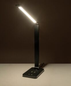 GLOBOSTAR® TEBLA 60482 Μοντέρνο Επιτραπέζιο Φωτιστικό Γραφείου με Ασύρματη Φόρτιση 5W 1A LED 5W 500lm 120° AC 220-240V IP20 Ρυθμιζόμενο Λευκό CCT με Αφή 2700K/4500K/6000K Dimmable – Bridgelux SMD Chip – Μαύρο – Μ11 x Π31 x Υ52cm – 2 Χρόνια Εγγύηση