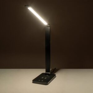 GLOBOSTAR® TEBLA 60482 Μοντέρνο Επιτραπέζιο Φωτιστικό Γραφείου με Ασύρματη Φόρτιση 5W 1A LED 5W 500lm 120° AC 220-240V IP20 Ρυθμιζόμενο Λευκό CCT με Αφή 2700K/4500K/6000K Dimmable – Bridgelux SMD Chip – Μαύρο – Μ11 x Π31 x Υ52cm – 2 Χρόνια Εγγύηση