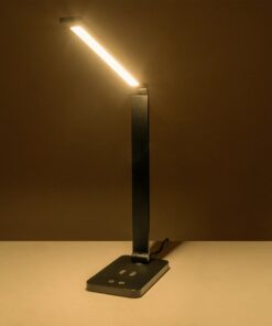 GLOBOSTAR® TEBLA 60482 Μοντέρνο Επιτραπέζιο Φωτιστικό Γραφείου με Ασύρματη Φόρτιση 5W 1A LED 5W 500lm 120° AC 220-240V IP20 Ρυθμιζόμενο Λευκό CCT με Αφή 2700K/4500K/6000K Dimmable – Bridgelux SMD Chip – Μαύρο – Μ11 x Π31 x Υ52cm – 2 Χρόνια Εγγύηση