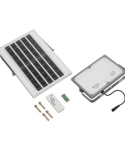 GLOBOSTAR® LUMOVOX 73067 Προβολέας LED 100W 5000lm 120° DC 5V με Φωτοβολταϊκό Panel 5V 8W & Επαναφορτιζόμενη Μπαταρία Li-ion 3.2V 5000mAh Αδιάβροχο IP67 Ψυχρό Λευκό 6000K – 120 x SMD2835 Sanan Chip – Γκρι Ανθρακί – Μ25 x Π5.5 x Υ17.5cm – 2 Χρόνια Εγγύηση