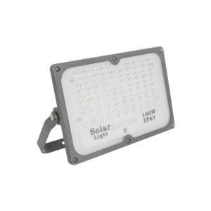 GLOBOSTAR® LUMOVOX 73067 Προβολέας LED 100W 5000lm 120° DC 5V με Φωτοβολταϊκό Panel 5V 8W & Επαναφορτιζόμενη Μπαταρία Li-ion 3.2V 5000mAh Αδιάβροχο IP67 Ψυχρό Λευκό 6000K – 120 x SMD2835 Sanan Chip – Γκρι Ανθρακί – Μ25 x Π5.5 x Υ17.5cm – 2 Χρόνια Εγγύηση