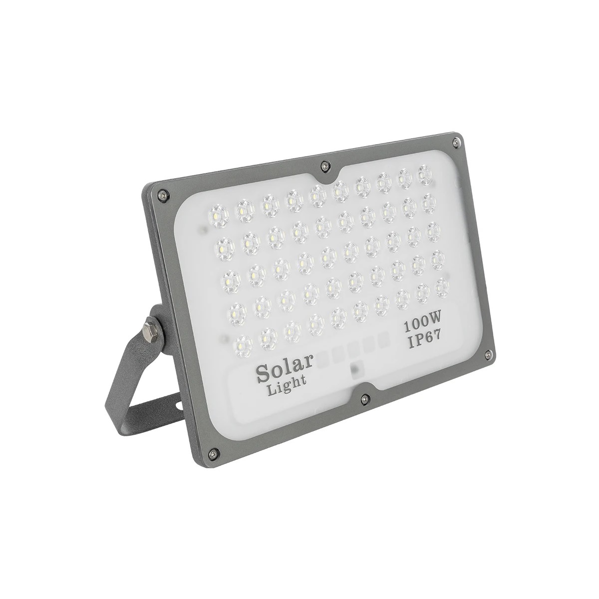 GLOBOSTAR® LUMOVOX 73067 Προβολέας LED 100W 5000lm 120° DC 5V με Φωτοβολταϊκό Panel 5V 8W & Επαναφορτιζόμενη Μπαταρία Li-ion 3.2V 5000mAh Αδιάβροχο IP67 Ψυχρό Λευκό 6000K – 120 x SMD2835 Sanan Chip – Γκρι Ανθρακί – Μ25 x Π5.5 x Υ17.5cm – 2 Χρόνια Εγγύηση