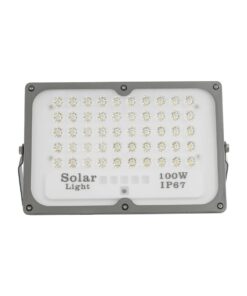 GLOBOSTAR® LUMOVOX 73067 Προβολέας LED 100W 5000lm 120° DC 5V με Φωτοβολταϊκό Panel 5V 8W & Επαναφορτιζόμενη Μπαταρία Li-ion 3.2V 5000mAh Αδιάβροχο IP67 Ψυχρό Λευκό 6000K – 120 x SMD2835 Sanan Chip – Γκρι Ανθρακί – Μ25 x Π5.5 x Υ17.5cm – 2 Χρόνια Εγγύηση