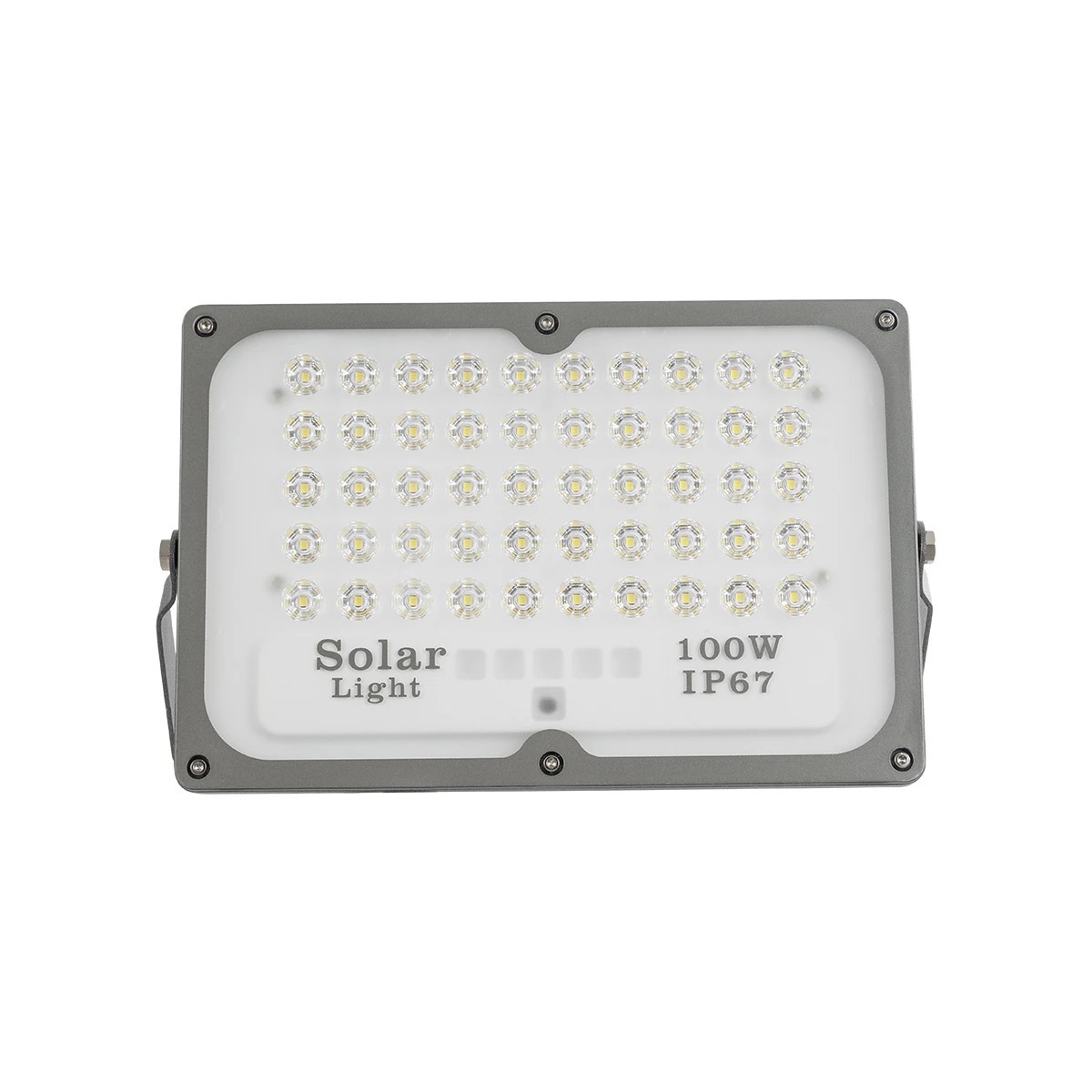 GLOBOSTAR® LUMOVOX 73067 Προβολέας LED 100W 5000lm 120° DC 5V με Φωτοβολταϊκό Panel 5V 8W & Επαναφορτιζόμενη Μπαταρία Li-ion 3.2V 5000mAh Αδιάβροχο IP67 Ψυχρό Λευκό 6000K – 120 x SMD2835 Sanan Chip – Γκρι Ανθρακί – Μ25 x Π5.5 x Υ17.5cm – 2 Χρόνια Εγγύηση