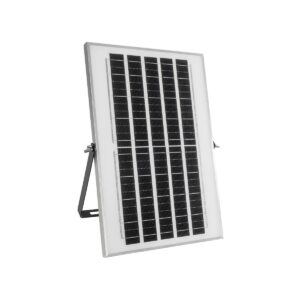 GLOBOSTAR® LUMOVOX 73067 Προβολέας LED 100W 5000lm 120° DC 5V με Φωτοβολταϊκό Panel 5V 8W & Επαναφορτιζόμενη Μπαταρία Li-ion 3.2V 5000mAh Αδιάβροχο IP67 Ψυχρό Λευκό 6000K – 120 x SMD2835 Sanan Chip – Γκρι Ανθρακί – Μ25 x Π5.5 x Υ17.5cm – 2 Χρόνια Εγγύηση