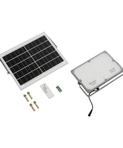 GLOBOSTAR® LUMOVOX 73068 Προβολέας LED 200W 10000lm 120° DC 5V με Φωτοβολταϊκό Panel 5V 12W & Επαναφορτιζόμενη Μπαταρία Li-ion 3.2V 10000mAh Αδιάβροχο IP67 Ψυχρό Λευκό 6000K – 180 x SMD2835 Sanan Chip – Γκρι Ανθρακί – Μ29.5 x Π5.5 x Υ19cm – 2 Χρόνια Εγγύηση