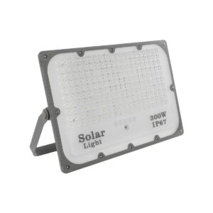 GLOBOSTAR® LUMOVOX 73069 Προβολέας LED 300W 15000lm 120° DC 5V με Φωτοβολταϊκό Panel 5V 20W & Επαναφορτιζόμενη Μπαταρία Li-ion 3.2V 15000mAh Αδιάβροχο IP67 Ψυχρό Λευκό 6000K – 360 x SMD2835 Sanan Chip – Γκρι Ανθρακί – Μ37 x Π7.5 x Υ27cm – 2 Χρόνια Εγγύηση