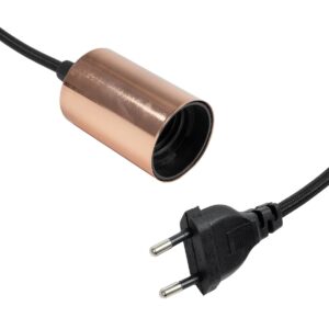 GLOBOSTAR® WHIP 77665 Μοντέρνο DIY Φωτιστικό με Υφασμάτινο Καλώδιο, Ντουί 1 x E27, Διακόπτη On/Off & Πρίζα AC 220-240V IP20 – Μαύρο & Ροζ Χρυσό – Μ150 x Π4 x Υ4cm