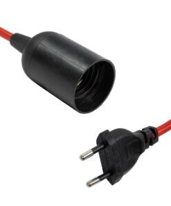 GLOBOSTAR® WHIP 77666 Μοντέρνο DIY Φωτιστικό με Υφασμάτινο Καλώδιο, Ντουί 1 x E27, Διακόπτη On/Off & Πρίζα AC 220-240V IP20 – Κόκκινο & Μαύρο – Μ150 x Π4 x Υ4cm