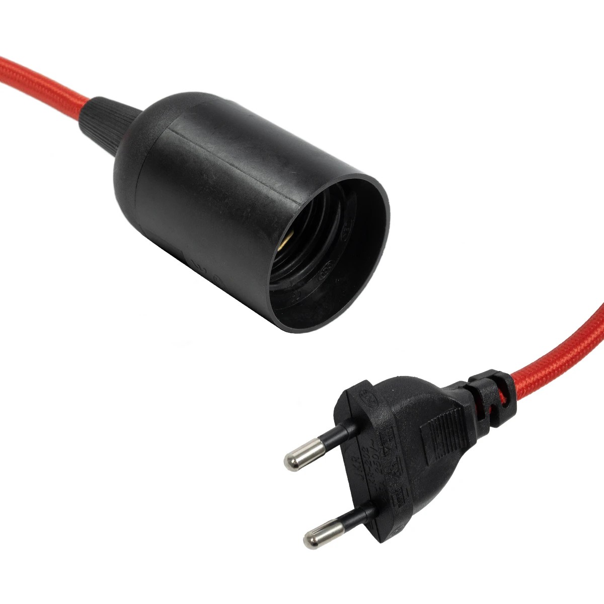 GLOBOSTAR® WHIP 77666 Μοντέρνο DIY Φωτιστικό με Υφασμάτινο Καλώδιο, Ντουί 1 x E27, Διακόπτη On/Off & Πρίζα AC 220-240V IP20 – Κόκκινο & Μαύρο – Μ150 x Π4 x Υ4cm