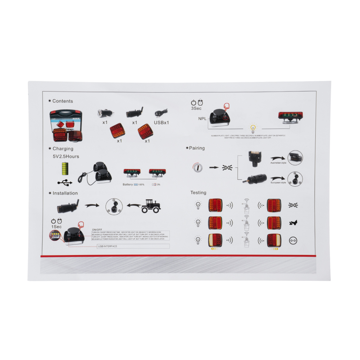 GloboStar® 85339 Ζευγάρι Ασύρματα Επαναφορτιζόμενα Φανάρια για Τρέιλερ LED 150W με Μαγνήτη & Επαναφορτιζόμενη Μπαταρία 2000mAh – Ασύρματος Πομπός & Δέκτης RF 2.4Ghz – Κόκκινο – Πορτοκαλί – Λευκό – Αδιάβροχα IP65 – Μ11 x Π11 x Υ5cm – 1 Χρόνο Εγγύηση