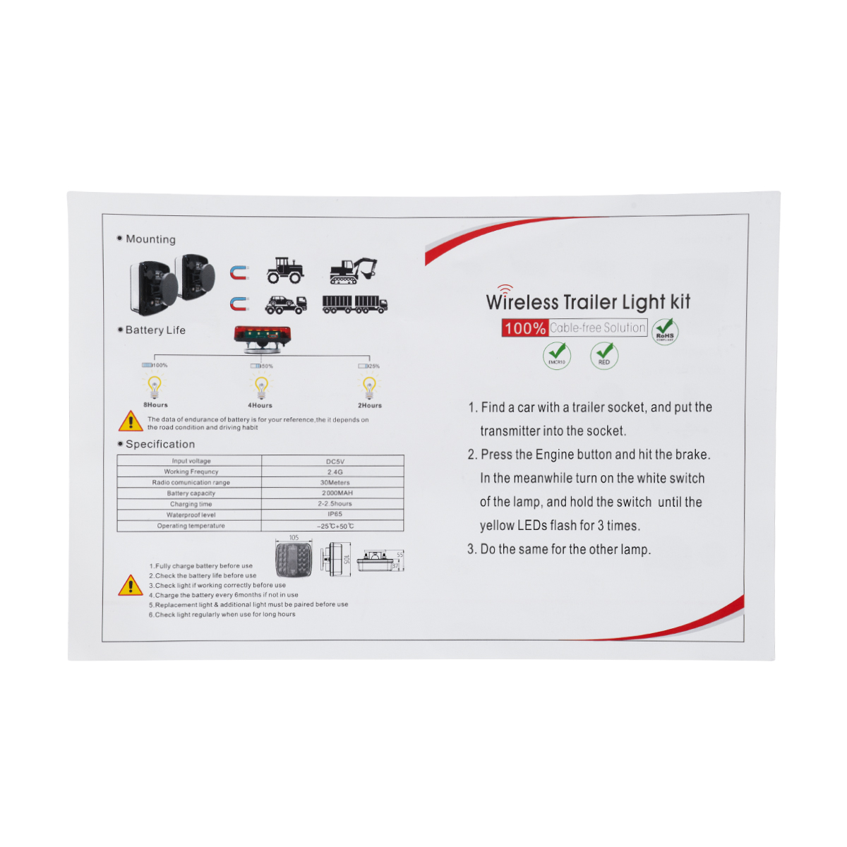 GloboStar® 85339 Ζευγάρι Ασύρματα Επαναφορτιζόμενα Φανάρια για Τρέιλερ LED 150W με Μαγνήτη & Επαναφορτιζόμενη Μπαταρία 2000mAh – Ασύρματος Πομπός & Δέκτης RF 2.4Ghz – Κόκκινο – Πορτοκαλί – Λευκό – Αδιάβροχα IP65 – Μ11 x Π11 x Υ5cm – 1 Χρόνο Εγγύηση