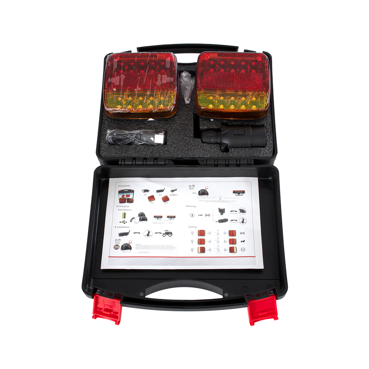 GloboStar® 85339 Ζευγάρι Ασύρματα Επαναφορτιζόμενα Φανάρια για Τρέιλερ LED 150W με Μαγνήτη & Επαναφορτιζόμενη Μπαταρία 2000mAh – Ασύρματος Πομπός & Δέκτης RF 2.4Ghz – Κόκκινο – Πορτοκαλί – Λευκό – Αδιάβροχα IP65 – Μ11 x Π11 x Υ5cm – 1 Χρόνο Εγγύηση