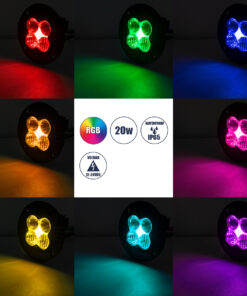 GloboStar® 85444 PRO Series Χωνευτός Προβολέας Εργασίας – Φώτα Ημέρας – Working Light – DRL για Αυτοκίνητα & Φορτηγά LED CREE XBD 20W 2000lm DC 10-30V Αδιάβροχο IP65 Ψυχρό Λευκό 6000K & RGB