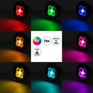 GloboStar® 85444 PRO Series Χωνευτός Προβολέας Εργασίας – Φώτα Ημέρας – Working Light – DRL για Αυτοκίνητα & Φορτηγά LED CREE XBD 20W 2000lm DC 10-30V Αδιάβροχο IP65 Ψυχρό Λευκό 6000K & RGB