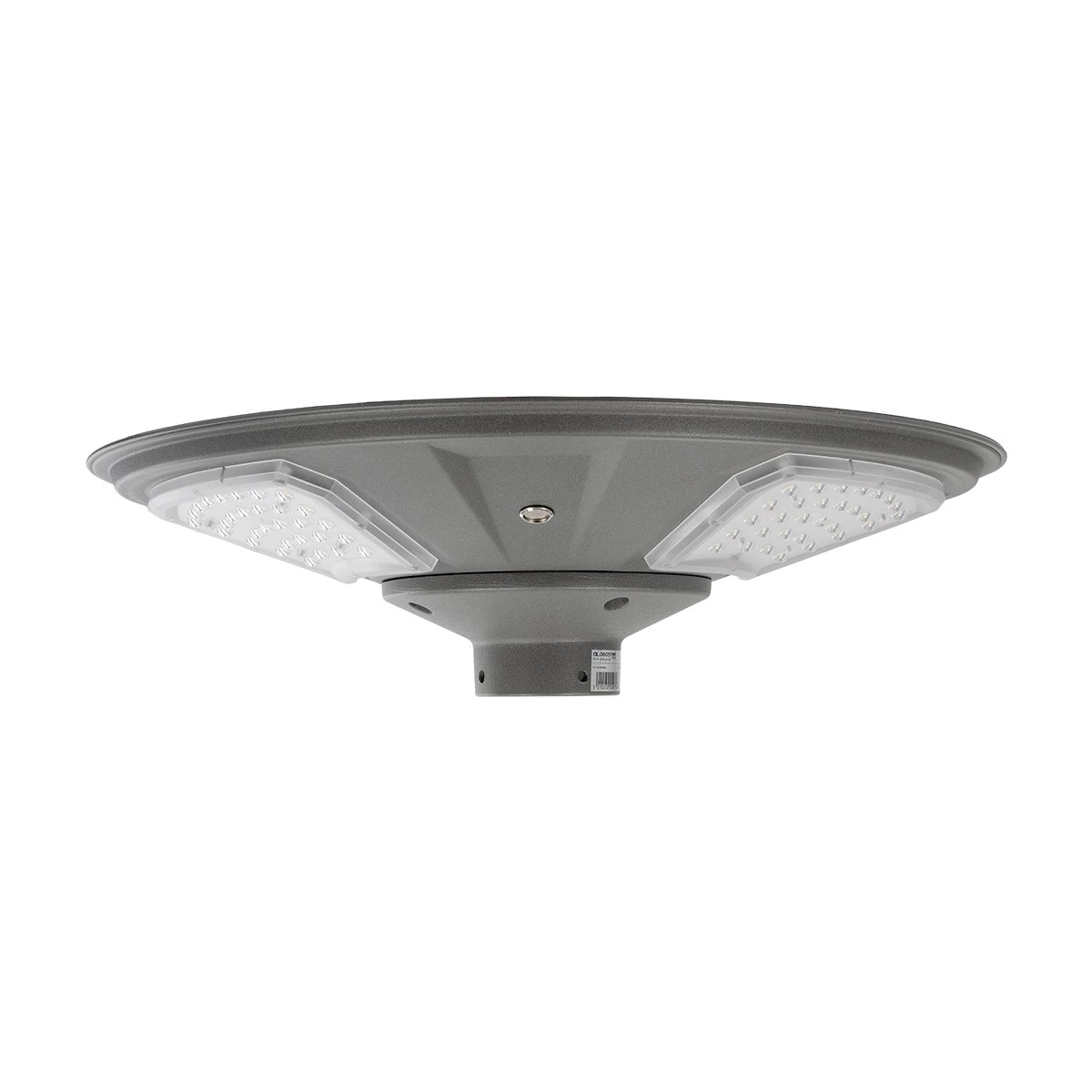 GLOBOSTAR® PARK 90500 Φωτιστικό Κεφαλής Post Top Πλατείας/Πάρκου LED 25W 2000lm 120° με Ενσωματωμένο Φωτοβολταϊκό Panel 6V 20W & Επαναφορτιζόμενη Μπαταρία Li-ion 3.2V 25000mAh με Αισθητήρα Ημέρας-Νύχτας Αδιάβροχο IP65 Ψυχρό Λευκό 6000K – Γκρι Ανθρακί – Μ50 x Π50 x Υ19cm – 2 Χρόνια Εγγύηση