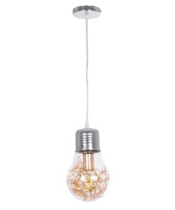 GLOBOSTAR® LAMP 999-0056 Μοντέρνο Κρεμαστό Φωτιστικό Οροφής με Ντουί 1 x E27 AC 220-240V IP20 – Διάφανο, Χρυσό & Ασημί – Μ15 x Π15 x Υ27cm