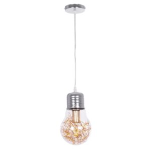GLOBOSTAR® LAMP 999-0056 Μοντέρνο Κρεμαστό Φωτιστικό Οροφής με Ντουί 1 x E27 AC 220-240V IP20 – Διάφανο, Χρυσό & Ασημί – Μ15 x Π15 x Υ27cm