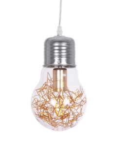 GLOBOSTAR® LAMP 999-0056 Μοντέρνο Κρεμαστό Φωτιστικό Οροφής με Ντουί 1 x E27 AC 220-240V IP20 – Διάφανο, Χρυσό & Ασημί – Μ15 x Π15 x Υ27cm