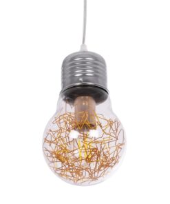 GLOBOSTAR® LAMP 999-0056 Μοντέρνο Κρεμαστό Φωτιστικό Οροφής με Ντουί 1 x E27 AC 220-240V IP20 – Διάφανο, Χρυσό & Ασημί – Μ15 x Π15 x Υ27cm