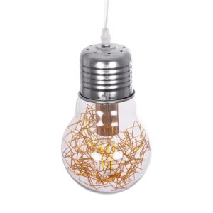 GLOBOSTAR® LAMP 999-0056 Μοντέρνο Κρεμαστό Φωτιστικό Οροφής με Ντουί 1 x E27 AC 220-240V IP20 – Διάφανο, Χρυσό & Ασημί – Μ15 x Π15 x Υ27cm
