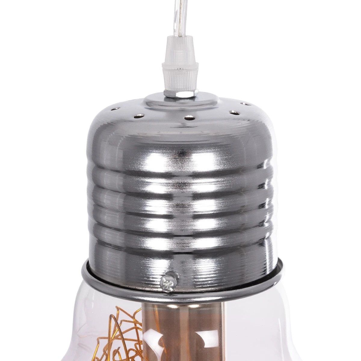 GLOBOSTAR® LAMP 999-0056 Μοντέρνο Κρεμαστό Φωτιστικό Οροφής με Ντουί 1 x E27 AC 220-240V IP20 – Διάφανο, Χρυσό & Ασημί – Μ15 x Π15 x Υ27cm