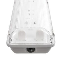 GLOBOSTAR® VIGAS 999-0250 Γραμμικό Βιομηχανικό Φωτιστικό Σκαφάκι Tri-Proof με Μεταλλικά Clips για 2 x Λάμπες T8 G13 90cm Τύπου Φθορίου LED Τροφοδοσίας Ενός Άκρου 120° AC 220-240V Αδιάβροχο IP65 – Γκρι με Διάφανο Κάλυμμα Πλαστικό PC – Μ100 x Π15 x Υ10cm