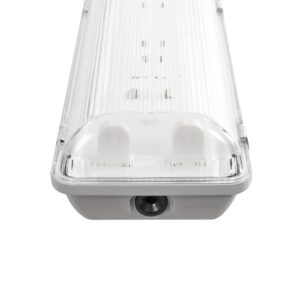 GLOBOSTAR® VIGAS 999-0250 Γραμμικό Βιομηχανικό Φωτιστικό Σκαφάκι Tri-Proof με Μεταλλικά Clips για 2 x Λάμπες T8 G13 90cm Τύπου Φθορίου LED Τροφοδοσίας Ενός Άκρου 120° AC 220-240V Αδιάβροχο IP65 – Γκρι με Διάφανο Κάλυμμα Πλαστικό PC – Μ100 x Π15 x Υ10cm
